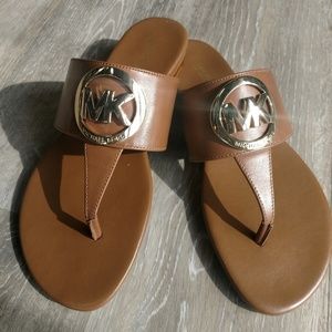 Michael Kors brown sandals with gold logo